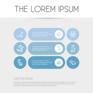 9 可编辑的动物大纲图标集。包括符号巨嘴鸟 象章鱼 袋鼠等。可用于 Web 移动 Ui 和数据图表设计