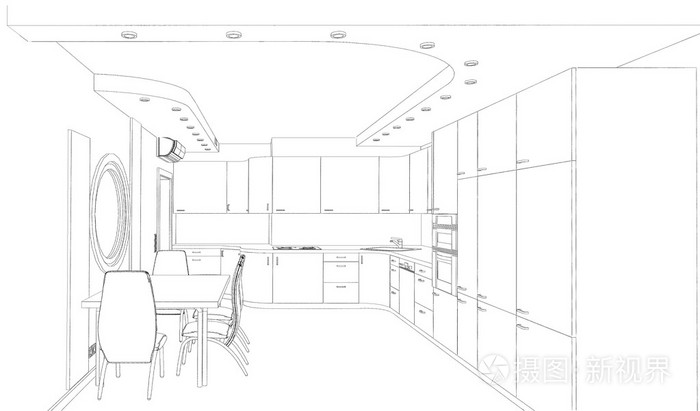 厨房一角设计素描图片
