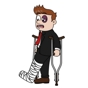 业务人受了伤,黑眼圈, 拐杖, 断的腿照片