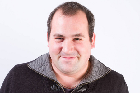 微笑修补程序与早期的秃顶中年男人微笑着照片