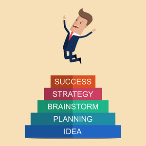 商人前往成功,通往成功的楼梯.矢量图照片