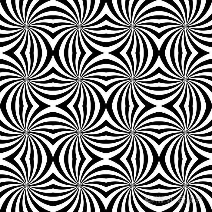 矢量现代无缝几何图案螺旋黑白