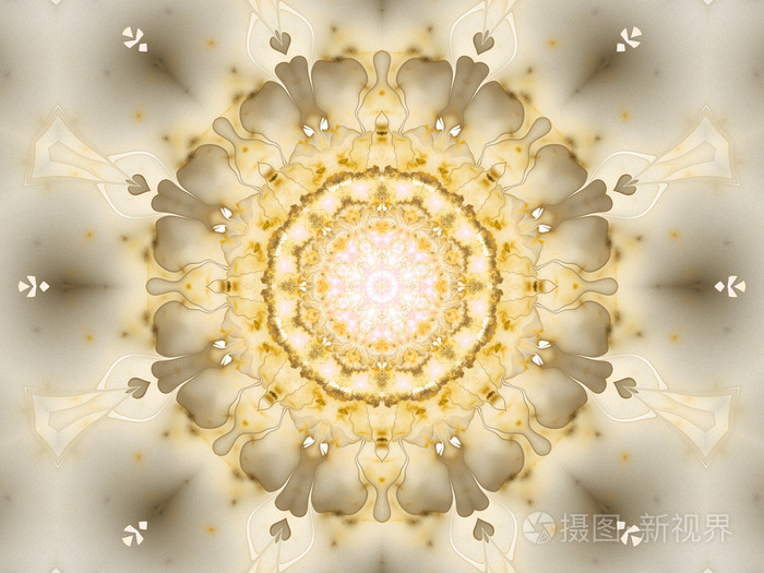 金色分形太阳形状曼陀罗数码艺术作品