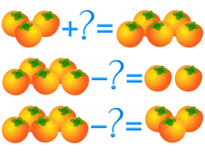 行动的加法和减法 例子与柿子的关系。儿童教育游戏