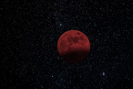 血月月蚀矢量写实插图超级蓝血月蚀在黑夜里全月蚀 bloodmoon 于2018