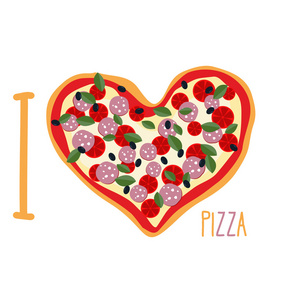 我喜欢披萨。 披萨形式的心脏符号。 意大利蜡染