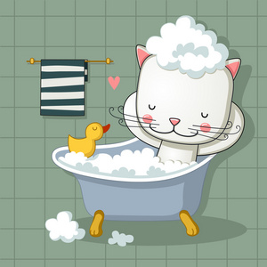 洗澡的猫可爱的猫咪洗澡照片