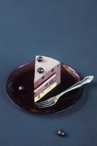 蓝莓巧克力片层状慕斯蛋糕