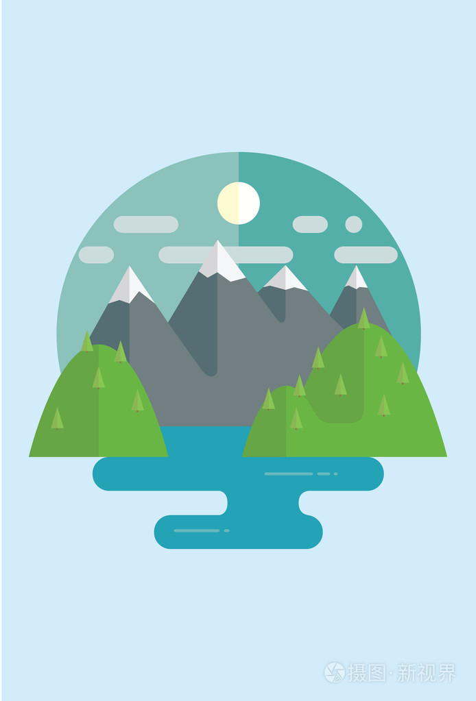 高山湖泊插画-正版商用图片0e2iim-摄图新视界