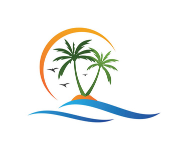 棕榈树夏天 logo 模板矢量插图