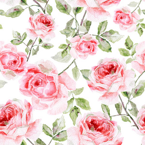 无缝玫瑰花图案的水彩粉色