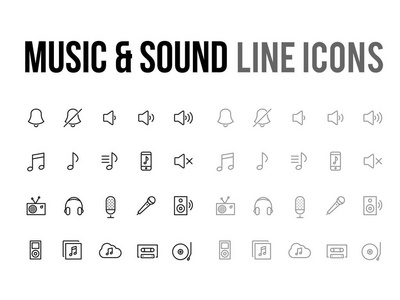 移动网站提供的应用程序的音乐与声音矢量线图标