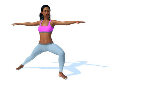 白色背景上练瑜伽运动非洲女人