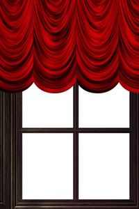 木制窗用红色的窗帘