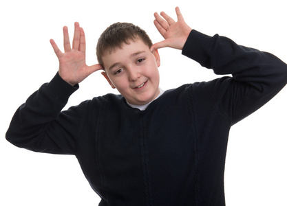 做鬼脸的滑稽白人男孩笑照片