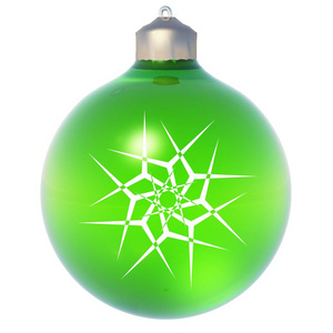 高分辨率概念 3d 绿色圣诞点缀一片雪花作为一个孤立的白色背景，适合节日 宗教和季节性的设计上的明星