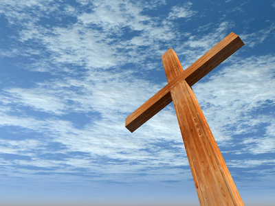 假日和宗教高分辨率基督教的十字架,由木头制成美丽的天空的背景,假日