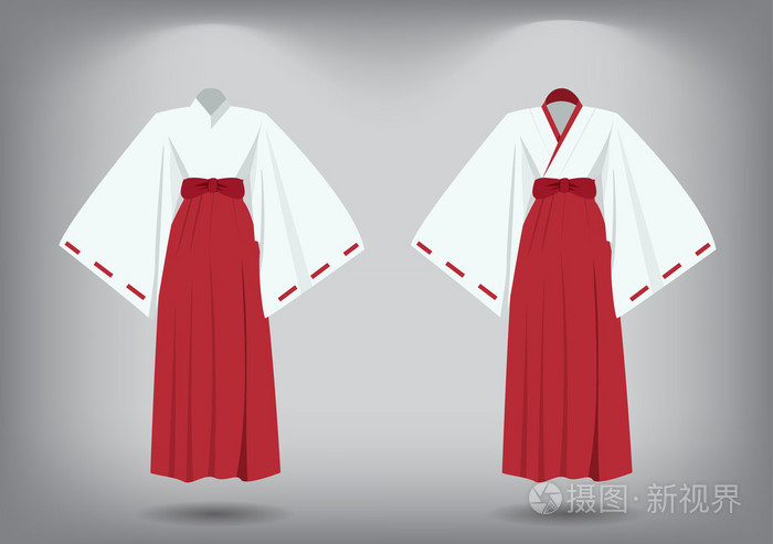 巫女服 传统的日本服装一套插画 正版商用图片0e3f4p 摄图新视界