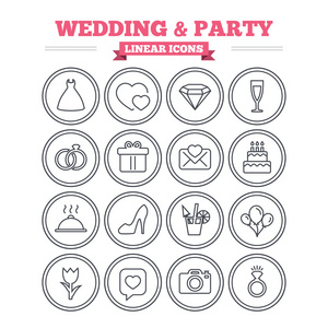 婚礼和派对图标设置。