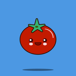 可爱的蔬菜卡通人物番茄图标卡哇伊微笑的脸。平面设计矢量图