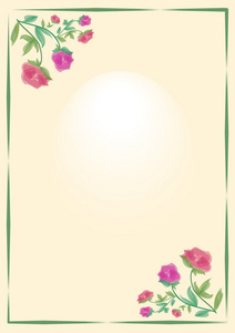 漂亮的背景与小玫瑰花卉图案和米色地区的绿色框。为您自己的贺卡或消息的地方。矢量 Eps10