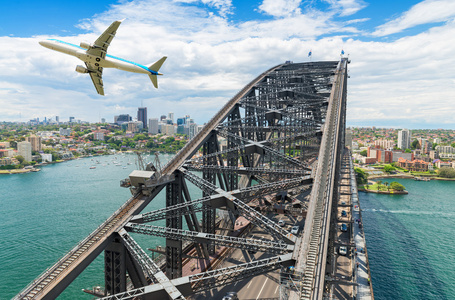 在悉尼，澳大利亚的客运飞机。旅游概念