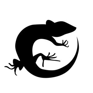 矢量绿色外星人徽标孤立在黑色背景上的变色龙蜥蜴变色龙图标线元素