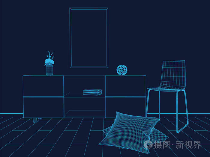 在内部的样机海报透视3d技术矢量图