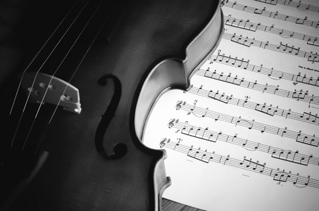 时间练习小提琴黑色和白色的颜色色调风格