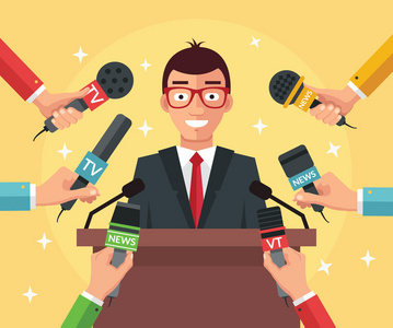 政治插画红包政治新闻发布会.矢量平面插画照片