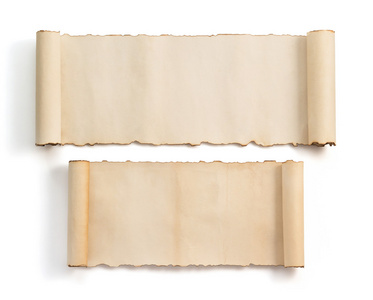 羊皮纸卷轴上白色孤立照片