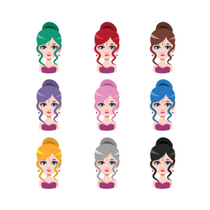 优雅的女人，发髻上有9种不同的头发颜色Fla