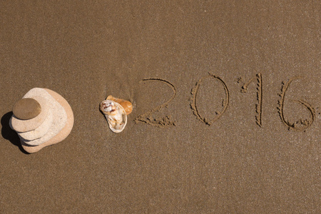 到 2016 年在海滩上为背景