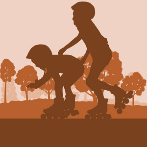 轮滑儿童孩子轮滑公园矢量背景景观照片