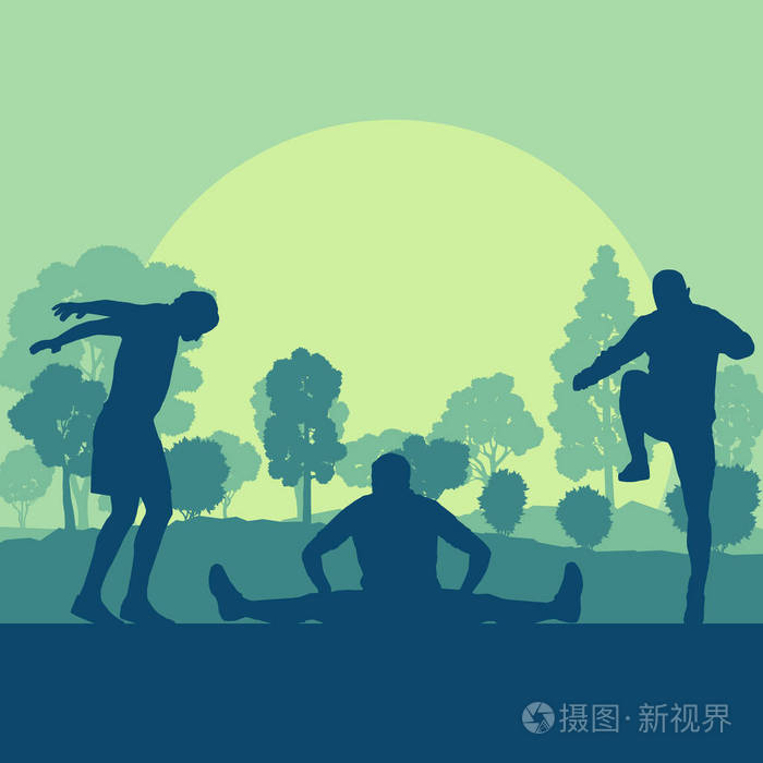 热身运动男子在公园矢量背景景色