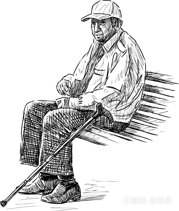 老人在公园的长椅上插画-正版商用图片0e5pto-摄图新视界