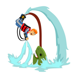 飞板水极限运动,夏天度假活动概念,卡通波冲浪,海海滩矢量插图,积极的