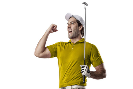 高尔夫选手在一件黄衬衫