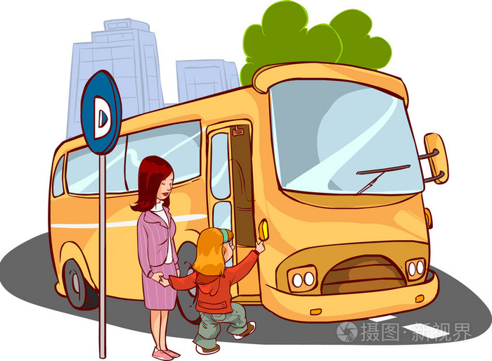 母亲和孩子在公共汽车上