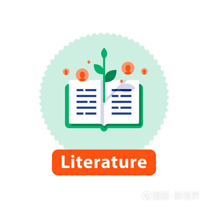 打开书,文学阅读, 讲故事和写作, 教育概念,矢量图标