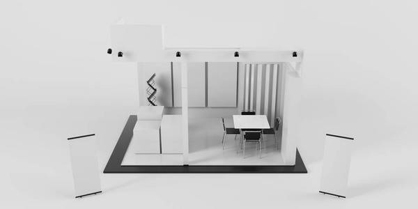 白色创意展台设计。展位的模板。股份有限公司