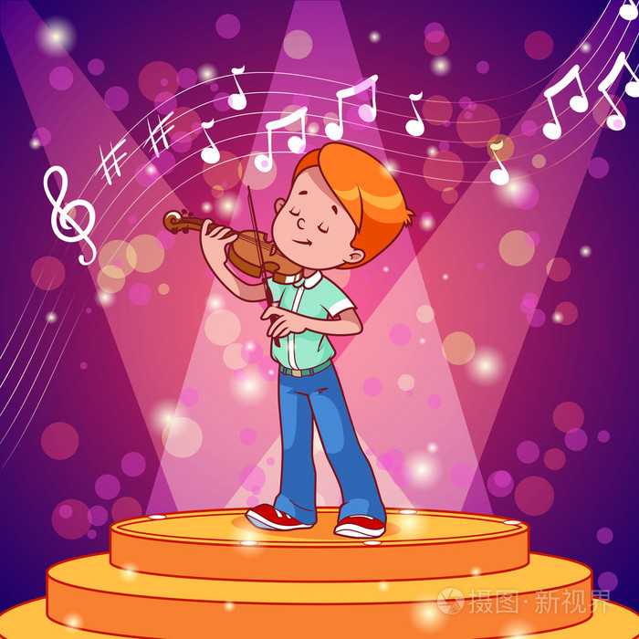 卡通男孩拉小提琴