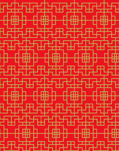 无缝的老式中国窗口金色方形几何检查图案背景