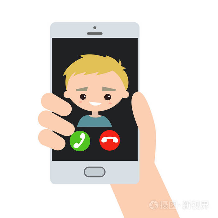 传入呼叫金发帅哥编辑平面矢量说明