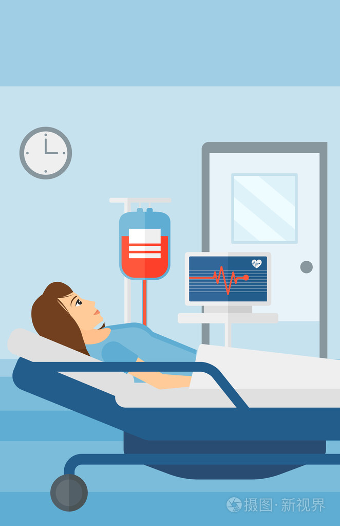 躺在医院的床上的病人插画-正版商用图片0e70j6-摄图新视界