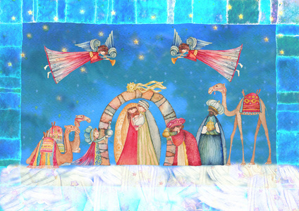 圣诞基督诞生的场景。耶稣 玛丽 约瑟夫 