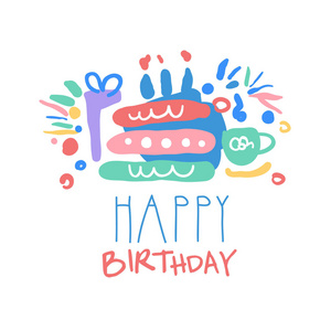快乐的生日 logo 模板多彩手绘矢量图照片