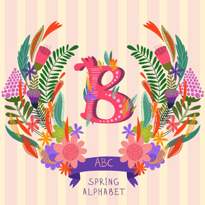 这个字母是用手画的花和叶的字母