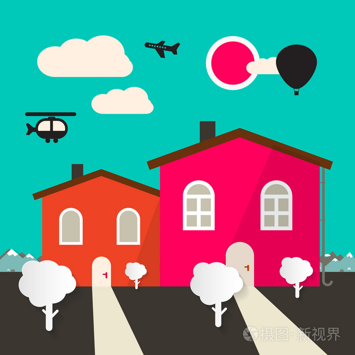 复古的平面设计房子矢量