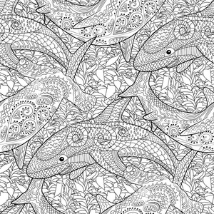 海洋动物 zentangle 无缝模式